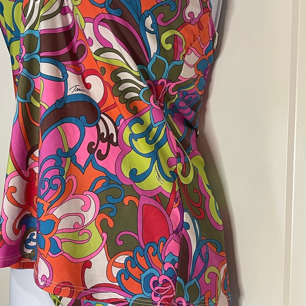 Trina Turk Fuji Flowers Vibrant Pink Tankini Bikini Gold Rings Size 10 - Picture 4 of 16